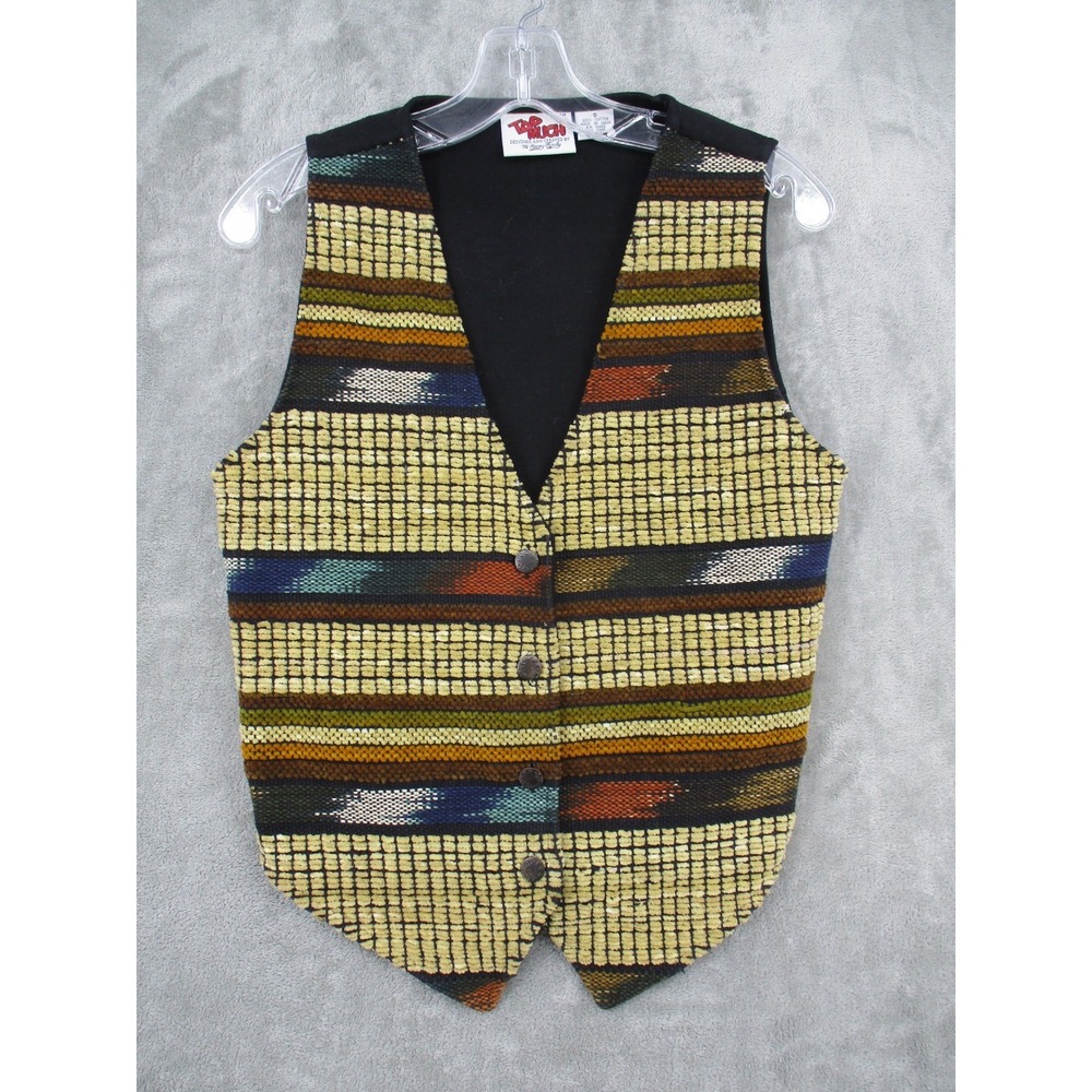 Vintage Too Much Vest Womens Small Aztec Western Southwestern Boho Button Front